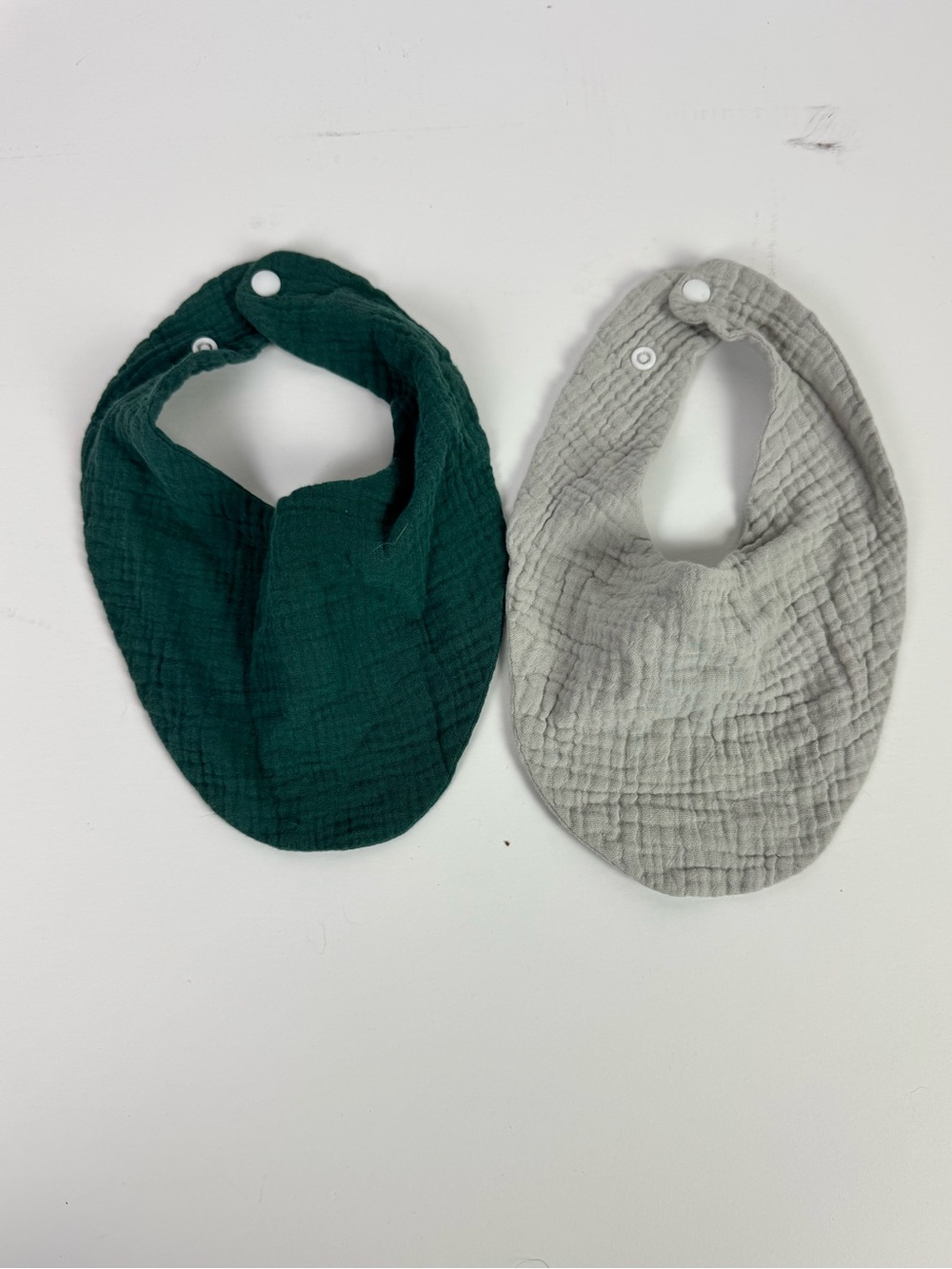Baby Bandana Bib Set - Hunter Green & Light Gray